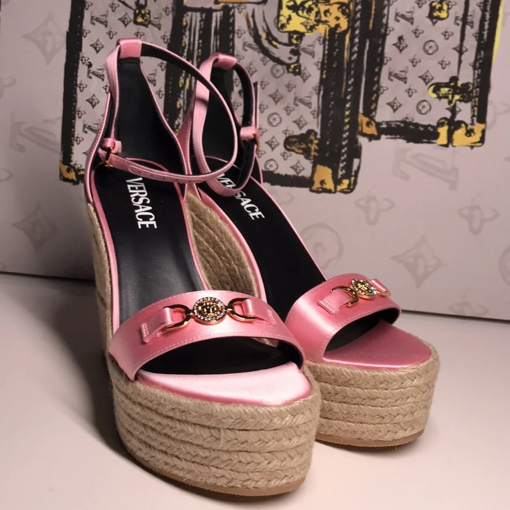 New Authentic Versace Satin Wedges – Glamorous Crystal Detail
